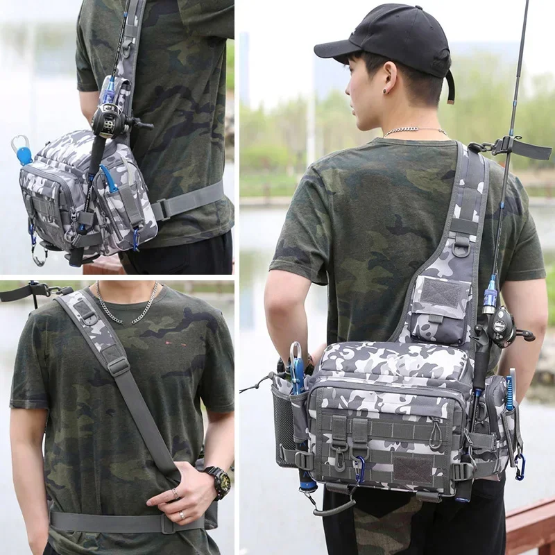 Bolsa de pesca con señuelo de gran capacidad, bolso de cintura multifunción, herramienta de cebo para caña de pescar, mochila táctica, bolsos de hombro, estuche para equipo de pesca - imagen 5