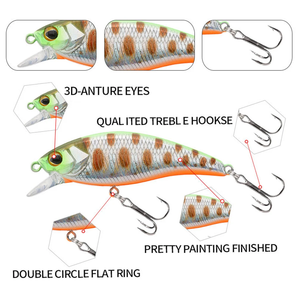 Señuelos de pesca de 4,6 cm y 3,7g, Micro pececillo Wobbler, cebo duro Artificial, Mini Jerkbait, accesorios de pesca, trucha, lubina, MN615 - imagen 5