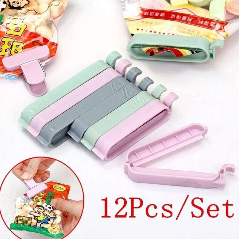 12/24 Uds. Clips de plástico para bolsas, sellador de bolsas de almacenamiento de aperitivos para el hogar, Mini abrazadera selladora al vacío para cocina, herramienta de sellado de bolsas con Clip para alimentos