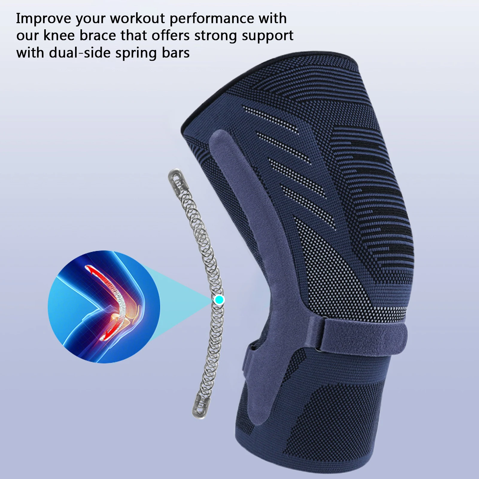 Rodillera de compresión, rodillera antideslizante de punto transpirable con estabilizadores de resorte de doble cara, rodillera antideslizante - imagen 4