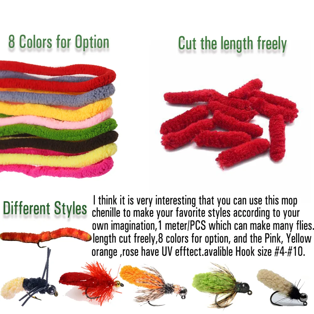 Wifreo Material de atado de moscas, mopa UV, hilo corporal de chenilla, Grubs, mopa de línea, mosca para perca, trucha, cabeza de acero, señuelo de pescado, cebo, aparejos de pesca - imagen 3