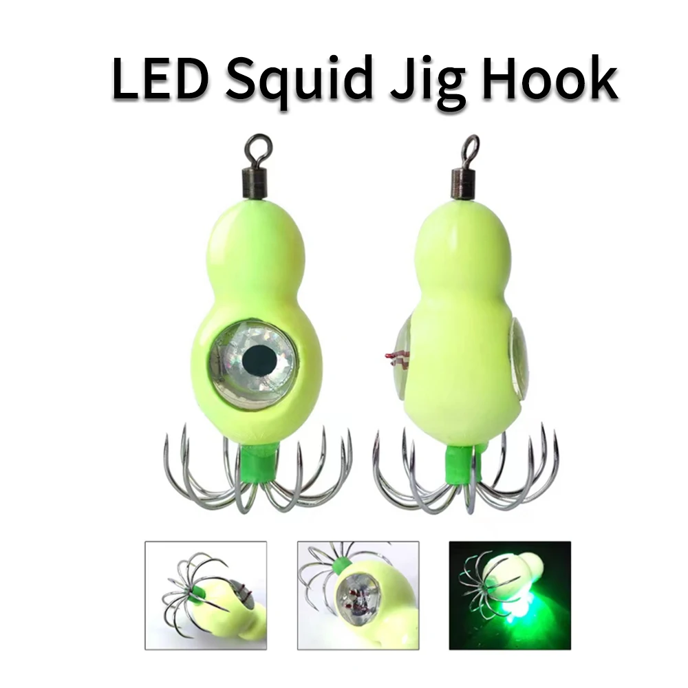 Ellllv-señuelo de calamar de 37g -94g, luz LED integrada sin púas, 10 agujas, anzuelo de plantilla para paraguas, cebo de pesca luminoso de pulpo y sepia - imagen 2