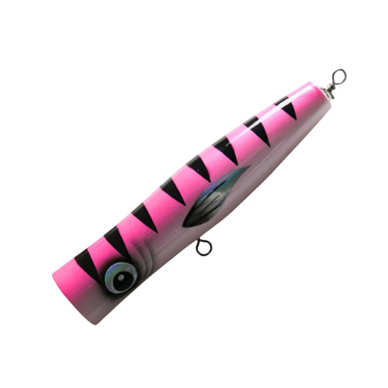 Un vibrante señuelo de pesca de rayas rosadas diseñadas para una atracción submarina efectiva