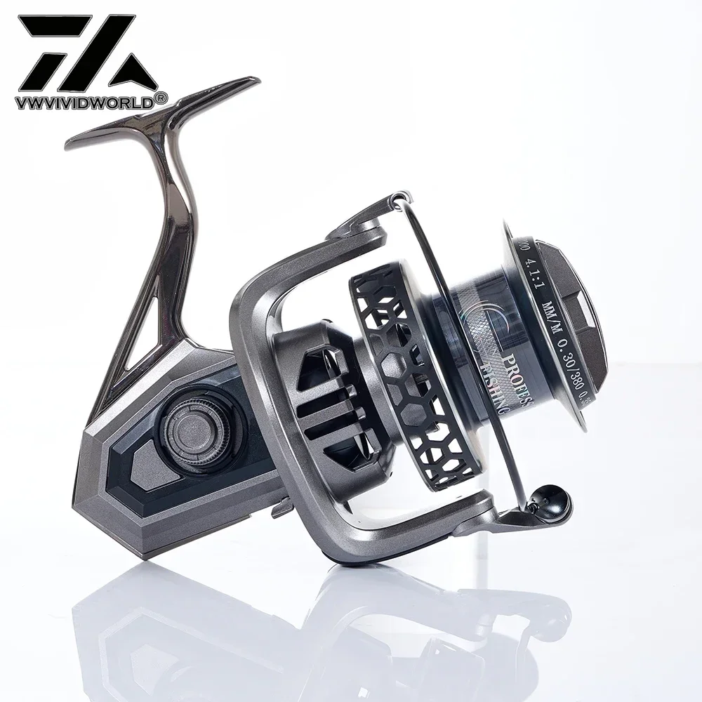 VWVIVIDWORLD, arrastre 8000-12000,15KG, carrete de pesca de agua salada, carrete de aleación, rodamiento de acero, engranaje de aleación, brazo de Metal, carrete giratorio para barco de mar - imagen 5