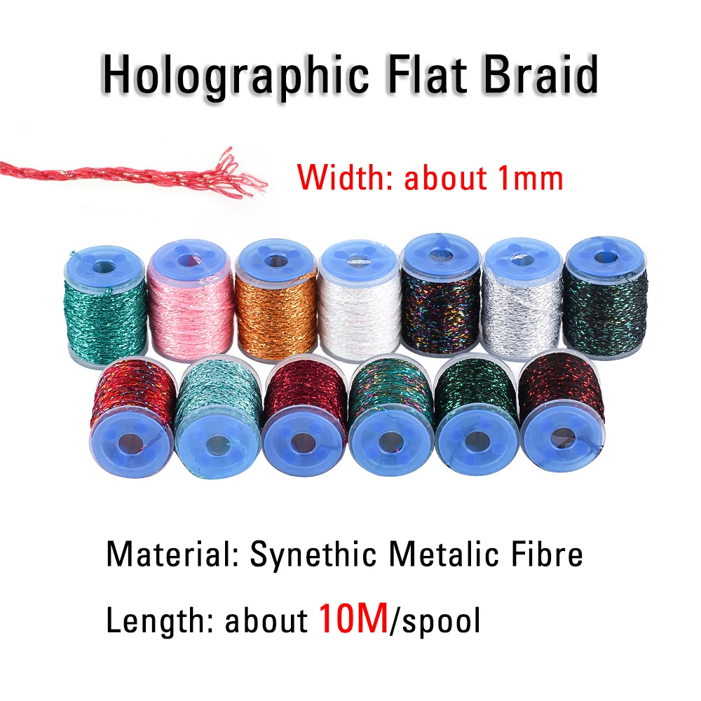 ICERIO, 1mm de ancho, trenza plana holográfica, tubo de oropel Flash, Material de atado de pesca con mosca para serpentina de ninfa, moscas de pez hueso, 10M/carrete - imagen 2