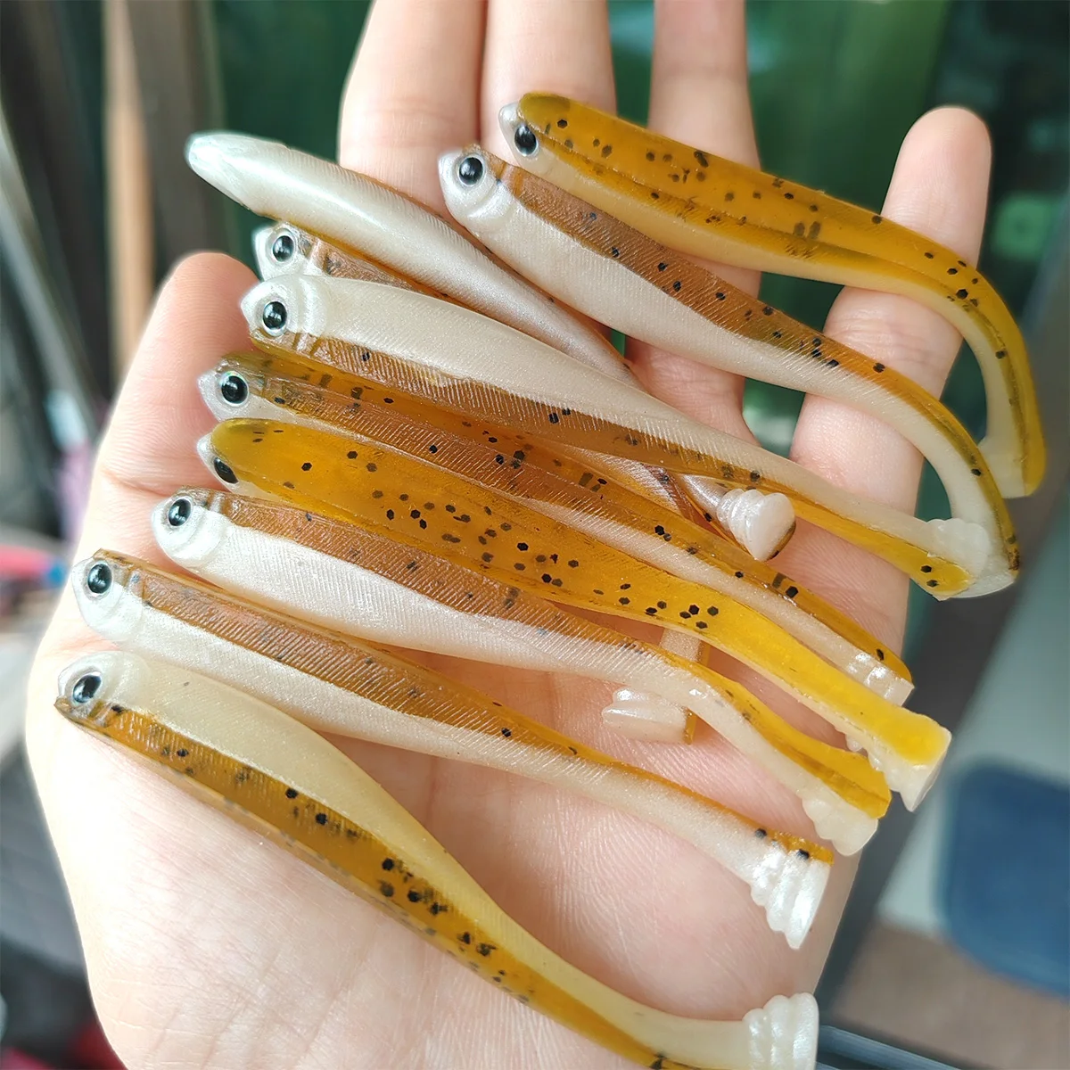 10 unidades de cebo de gusano de pececillo negro Jerk Shad, 8cm/3g, señuelo de pez de silicona suave, pesca de agua dulce y salada, aparejos de Jigging Wobbler - imagen 5