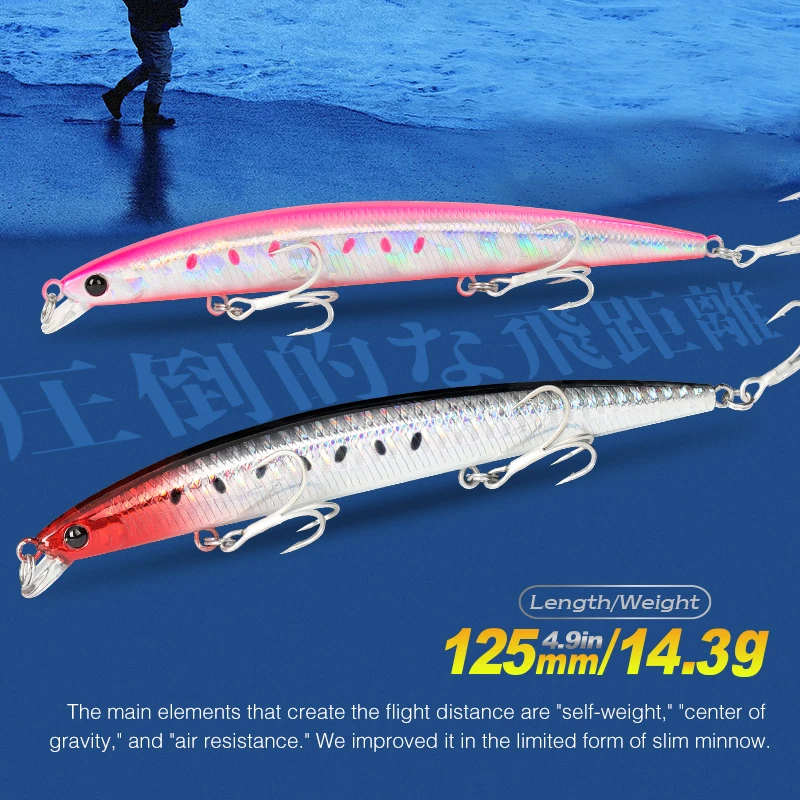 TSURINOYA 125SR pececillo flotante de rango poco profundo DW72 125mm 14,3g Jerkbait de agua salada de fundición larga cebos duros artificiales lubina - imagen 5
