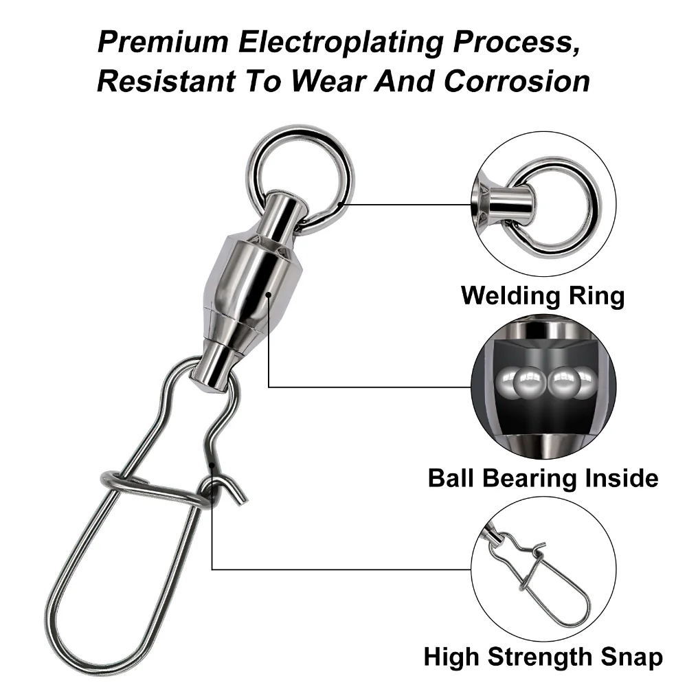 Goture 30 unids/lote giratorios de pesca giratorios de doble rodamiento de alta velocidad rotación Flexible accesorios de pesca giratorios de acero inoxidable - imagen 4