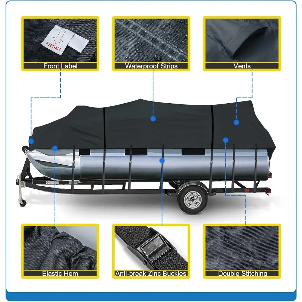CHANGE MOORE Cubierta para barco pontón 21'-24' Tela marina 600D resistente al agua/resistente a los rayos UV/antidesgarro Se adapta a barcos con cubierta de viga de 102" - imagen 5