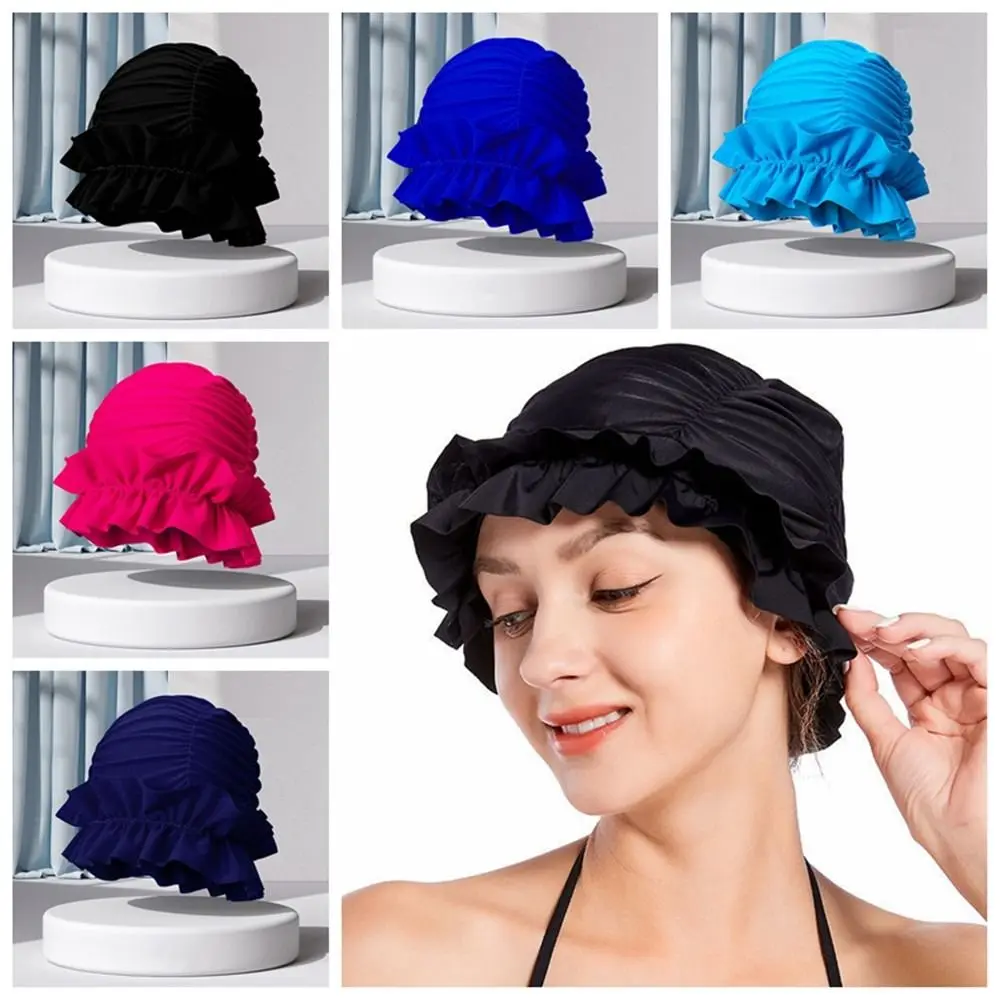Gorro de natación drapeado elástico para deportes acuáticos, gorro de baño de tamaño libre para proteger la oreja, gorros de natación deportivos plisados elásticos, piscina - imagen 4