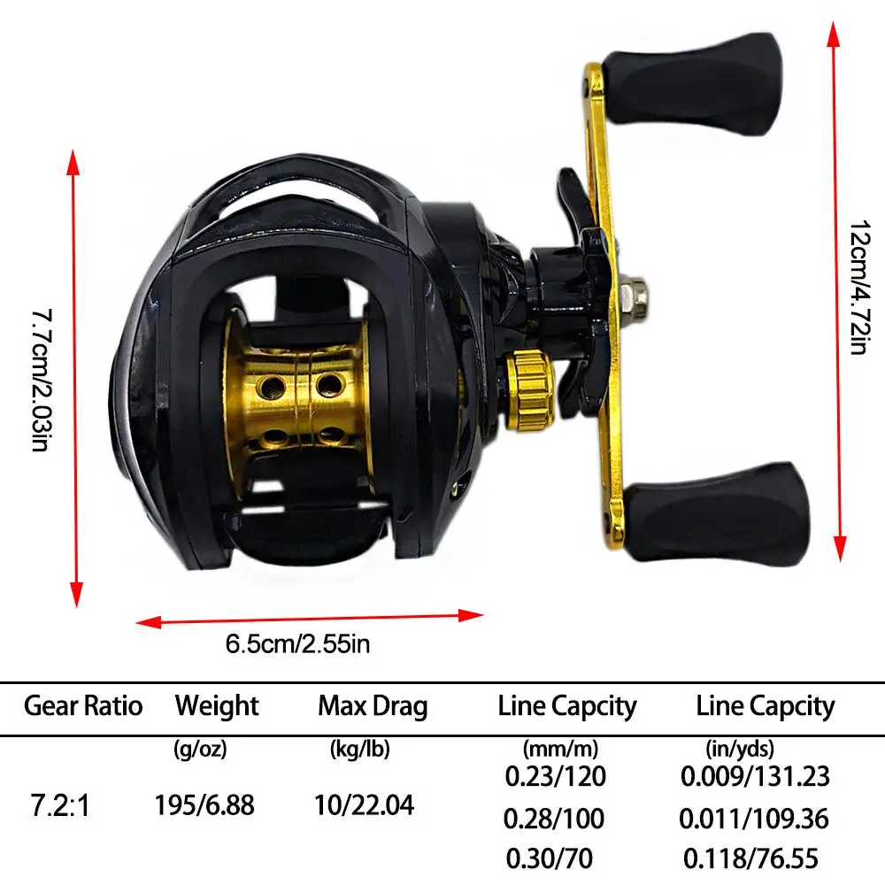 Carrete de pesca Baitcasting con marco de carbono ultraligero, relación de engranaje 7,2: 1 con sistema de freno magnético, doble carrete de Metal, arrastre máximo de 8KG - imagen 3