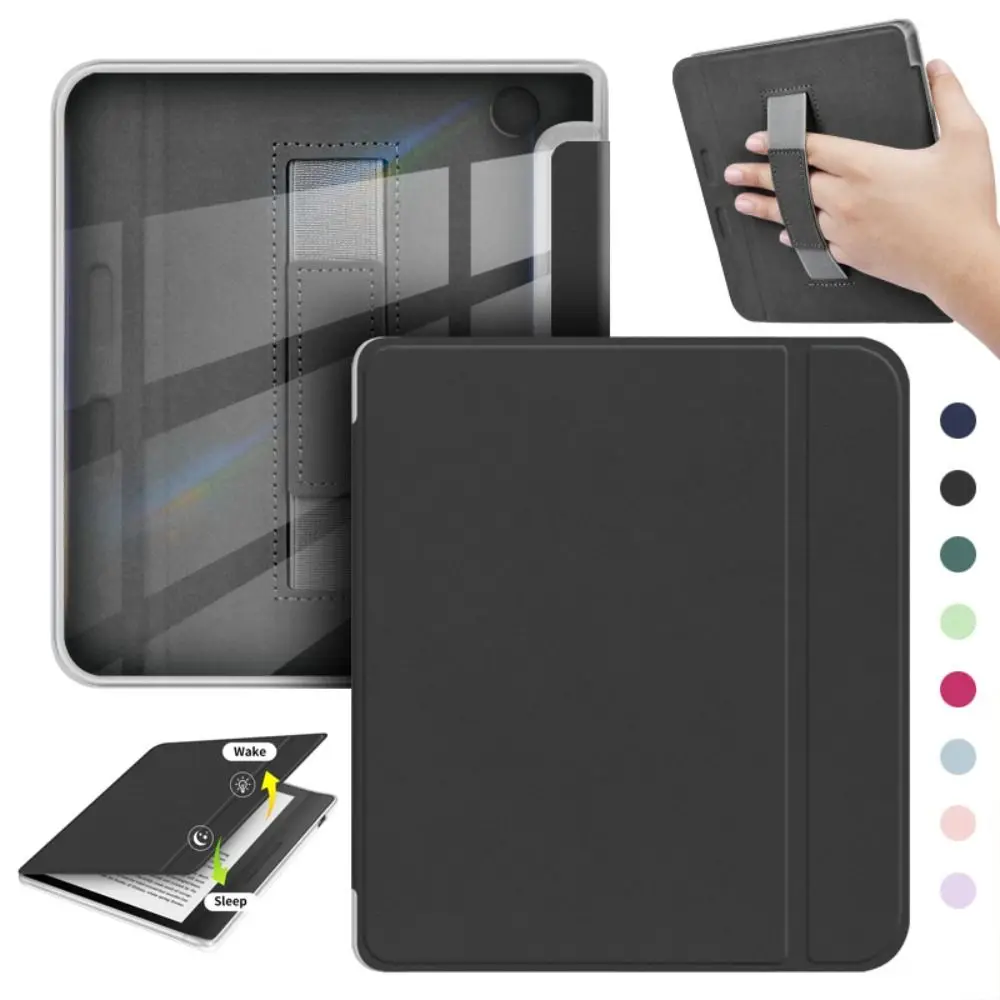 Funda para lector electrónico de 7 pulgadas con correa de mano Auto Wake/Sleep Smart Cover Funda tipo Folio de cuero a prueba de golpes para KOBO Libra Color/2