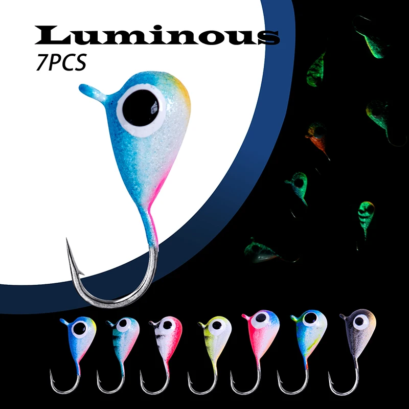 Goture 18 unids/set plantillas de tungsteno señuelo para pesca en hielo fregadero cebo luminoso rápido Artificial señuelo de pesca de invierno con 10 Uds señuelos blandos - imagen 5