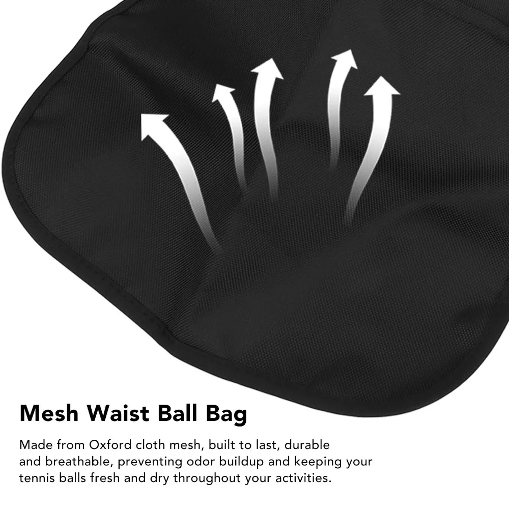 Accesorios de tenis, soporte de pelota de tenis de poliéster, bolsa de cintura de bola negra de malla, cinturón ajustable, riñonera de malla para exteriores - imagen 3