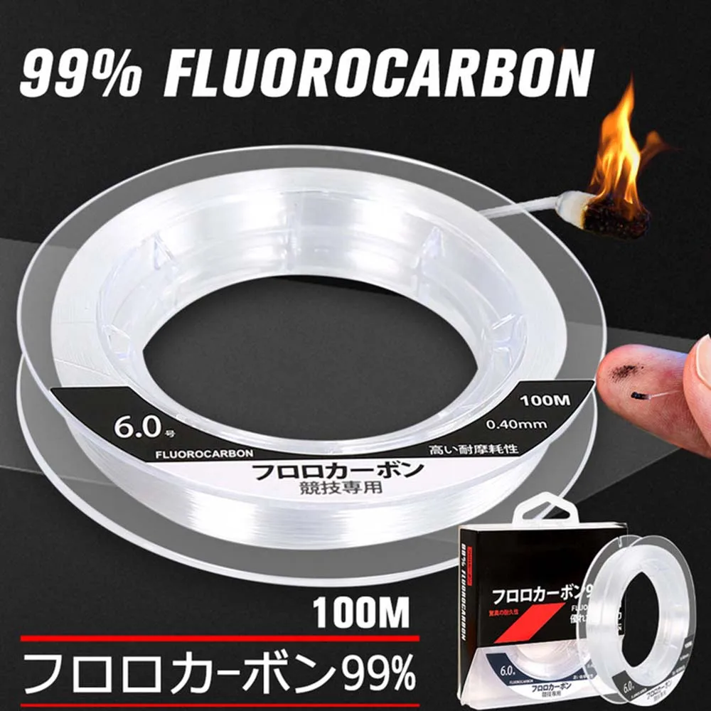 Línea de pesca de fluorocarbono 99%, línea de fibra de carbono japonesa blanca transparente de 100M, línea de hundimiento de monofilamento de 1-25kg, pesca en mar y carpa - imagen 2