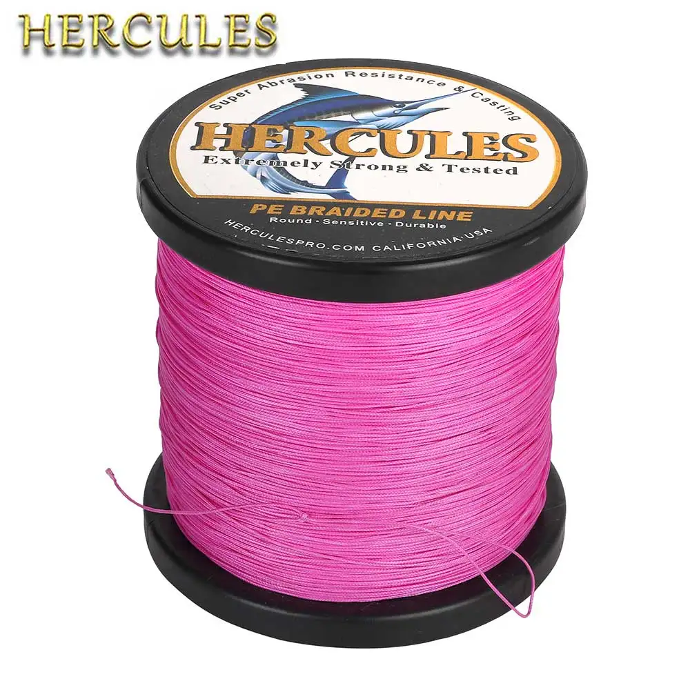Hercules 100M 300M 500M 1000M 1500M 2000M hilo de pescar trenzado de PE rosa súper fuerte de 8 hebras agua salada de mar suave para peces lubina
