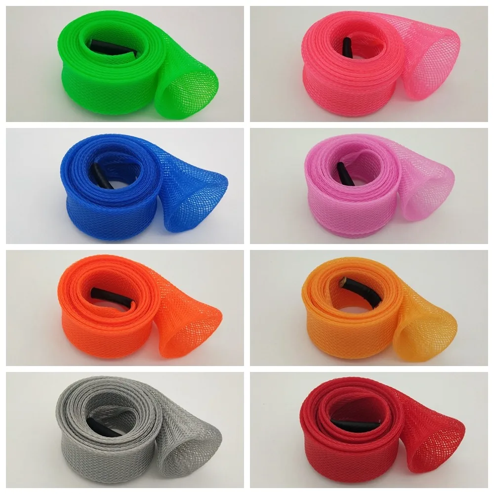 Calcetín de malla trenzada Protector de malla trenzada Protector de caña de pescar colorido PET 30mm * 170cm funda de caña giratoria escalable