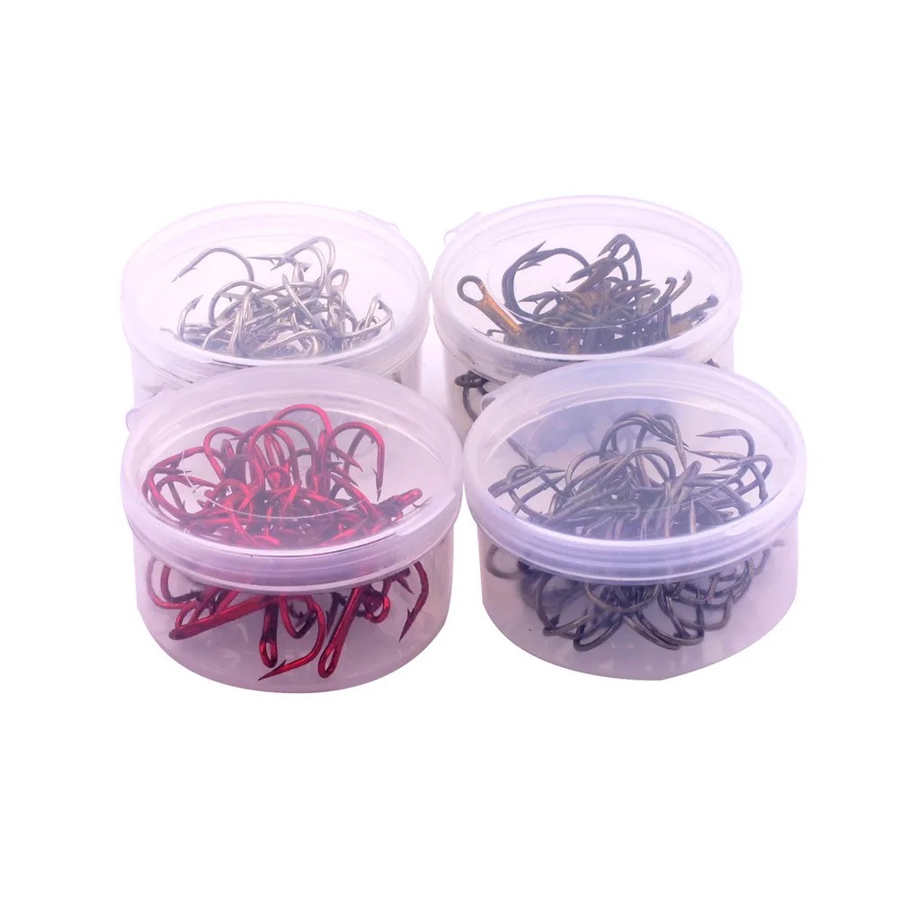 Anzuelos de pesca triples en caja, 40 piezas, negro, níquel, té, plata, rojo, 4 colores, 2-10 #, accesorios para pesca de carpa - imagen 2