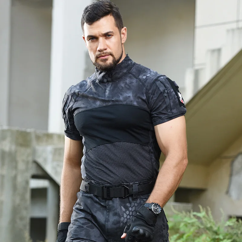 Camisetas tácticas de camuflaje para hombre, camisa de rana de manga corta, camisa de combate transpirable Airsoft, ropa de entrenamiento, 12 colores, A2F312 - imagen 3