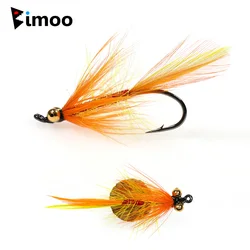 Bimoo Moscas de Salmón y Acero con Cadena de Latón Ojos Hackle Naranja
