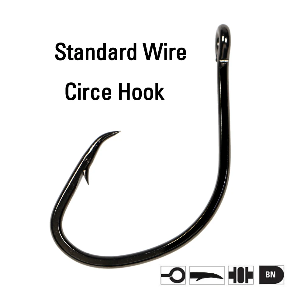 ICERIO-anzuelo circular de alambre estándar, anzuelos de pesca de agua salada compensados con púas, 20 piezas, 1/0 - 8/0, resistencia a la corrección de níquel negro - imagen 3