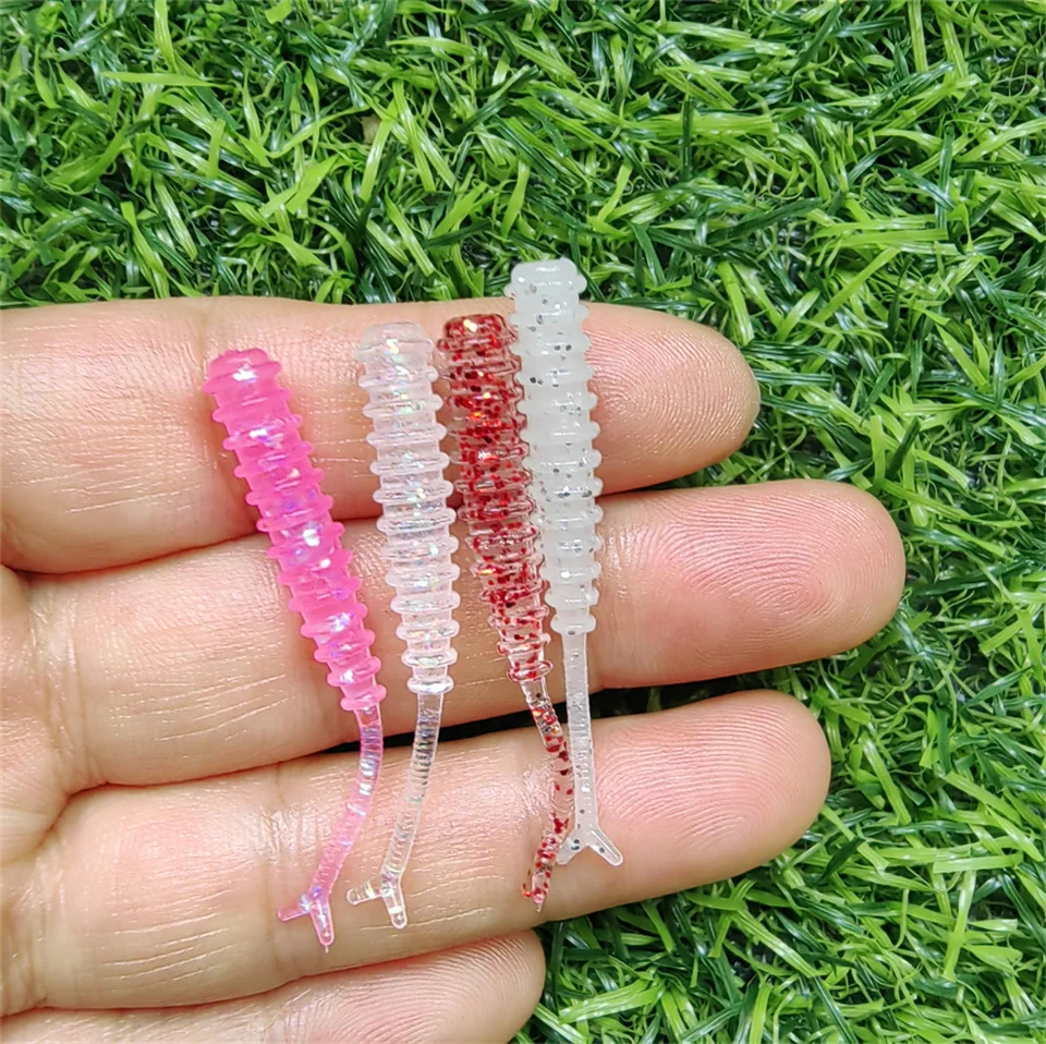 Swolfy-señuelo de Pesca de gusano de 100 piezas, cebos flexibles de goma Artificial para gusanos de tierra, 45mm, 0,5g - imagen 2
