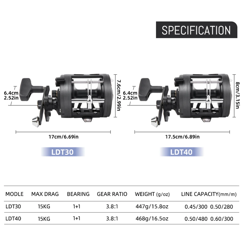 BILLINGS carrete de tambor de curricán de agua salada carrete de pesca de mar de fundición relación de engranaje 3,8: 1 carrete de Baitcasting redondo arrastre máximo de 15KG - imagen 5