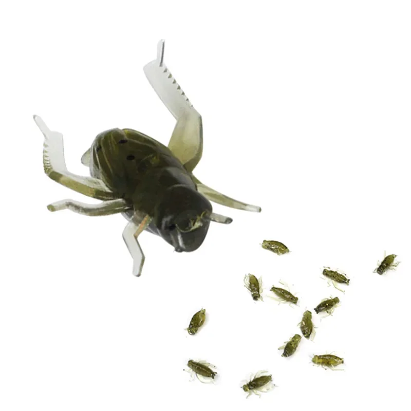 Venta al por mayor, 10 unids/lote, saltamontes, insectos suaves, flotantes, señuelos de pesca de Cricket artificiales, Wobblers oceánicos, aparejos de pesca, cebo de pesca - imagen 4