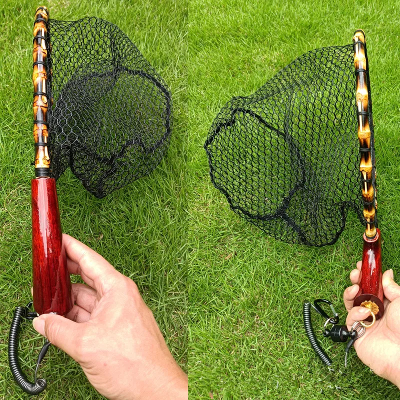 Red de mano de nailon para pesca con mosca de raíz de bambú, red de pesca con mosca pequeña, red de señuelo de pesca, red de pesca hecha a mano portátil de raíz de bambú - imagen 4