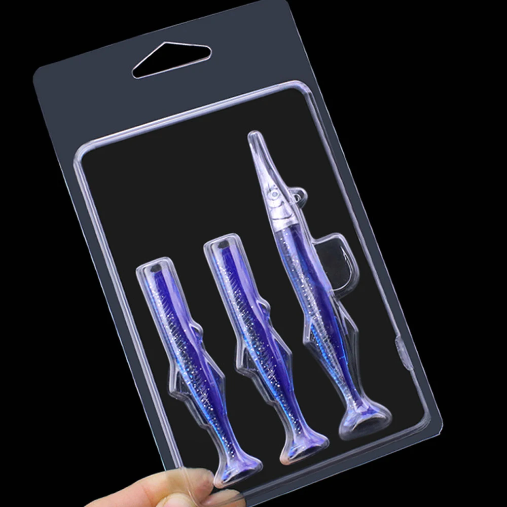 ORJD-Juego de Señuelos de Pesca de Mar, cabeza de plomo de pececillo negro, Tunas con gancho, 11cm, 14g, plantilla de cebo suave que se hunde - imagen 5