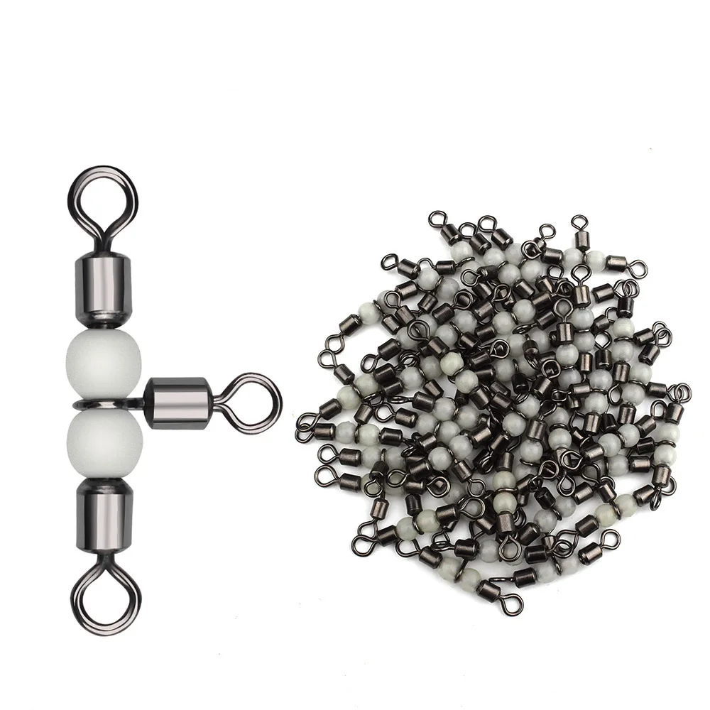 Equipo de accesorios de aparejos de pesca de anillo sólido, Conector de rodamiento giratorio Triple, anzuelos de pescado, 10 piezas