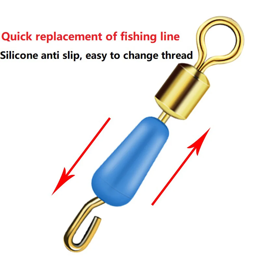 Gancho de pesca giratorio con rodamiento de bolas, abrazadera de silicona, conector rápido, accesorios de aparejos de pesca de carpa, 20 unids/lote - imagen 3