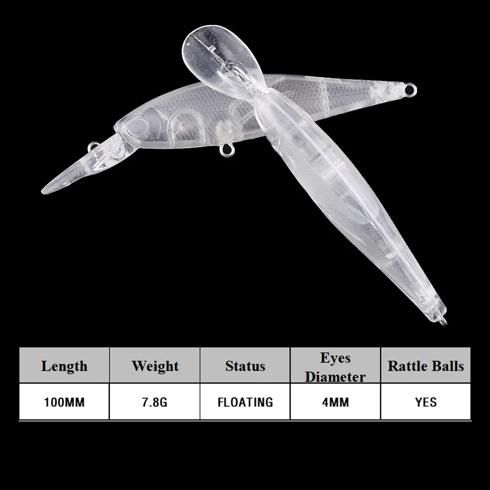 Chan'sHuang 20 piezas cebo en blanco sin pintar 10cm 7,8g sonajeros flaoting medio buzo Bill Minnow DIY hecho a mano señuelo de pesca Artificial - imagen 5