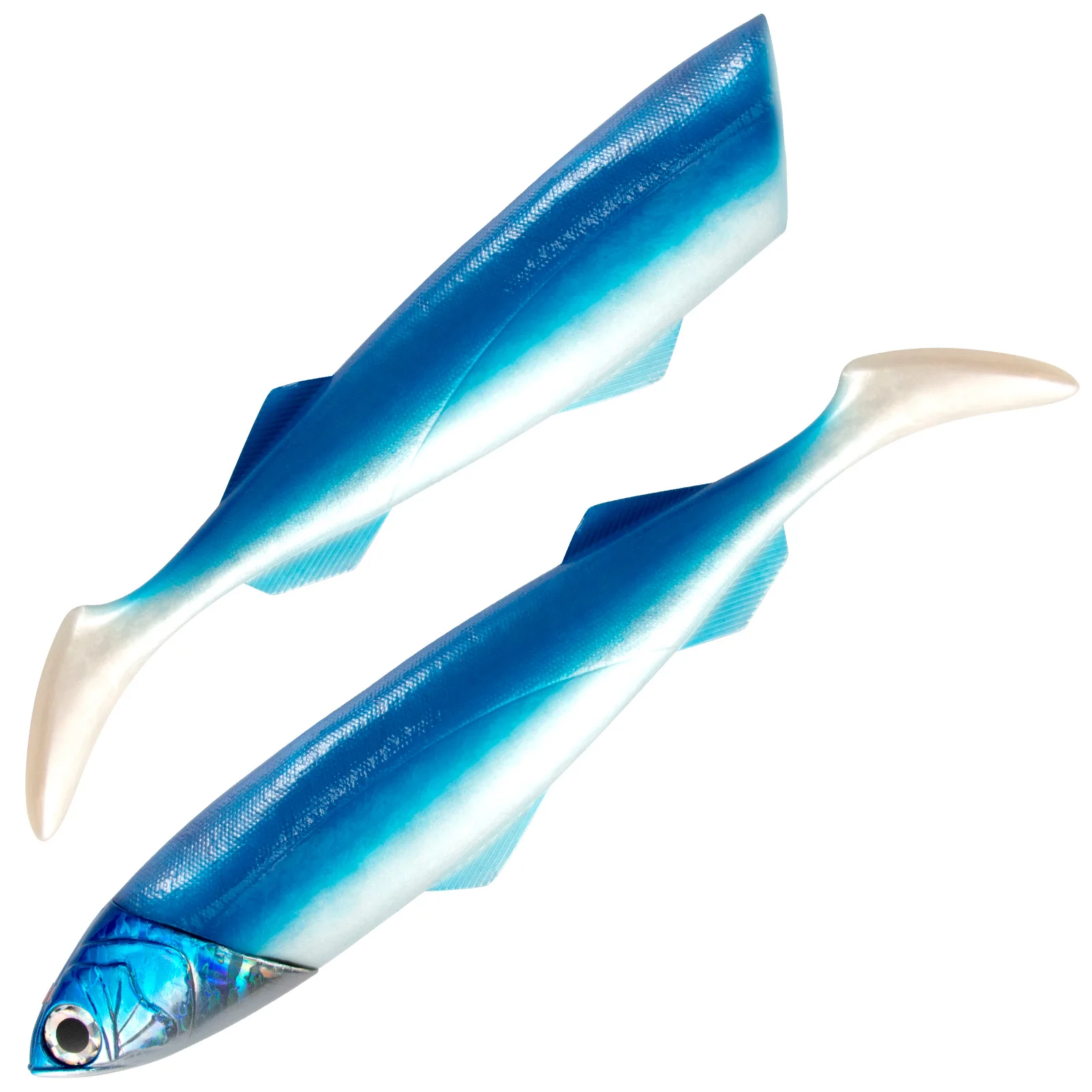 Un modelo de pescado realista vibrante con un esquema de color azul y blanco gradiente, perfecto para mejorar el atractivo visual y atraer atención