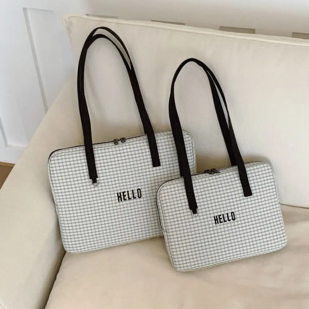 Bolso de hombro para ordenador portátil de 13/14 pulgadas, funda para tableta a prueba de golpes de gran capacidad, patrón de rejilla multifuncional, bolso de viaje para ordenador portátil