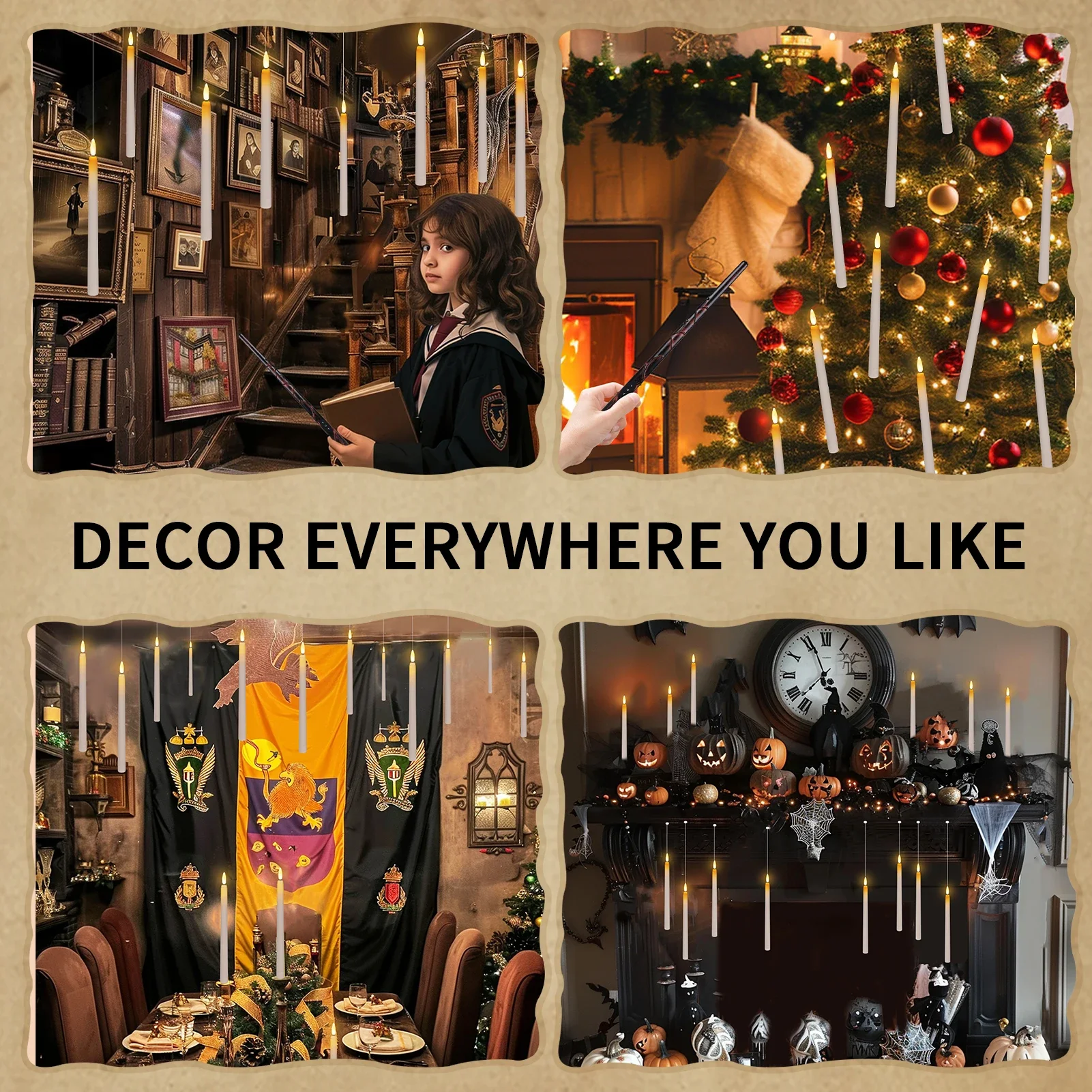 Velas flotantes cónicas LED con varita mágica, velas de ventana colgantes remotas, velas eléctricas parpadeantes para decoración de Halloween, 8/32 Uds. - imagen 4