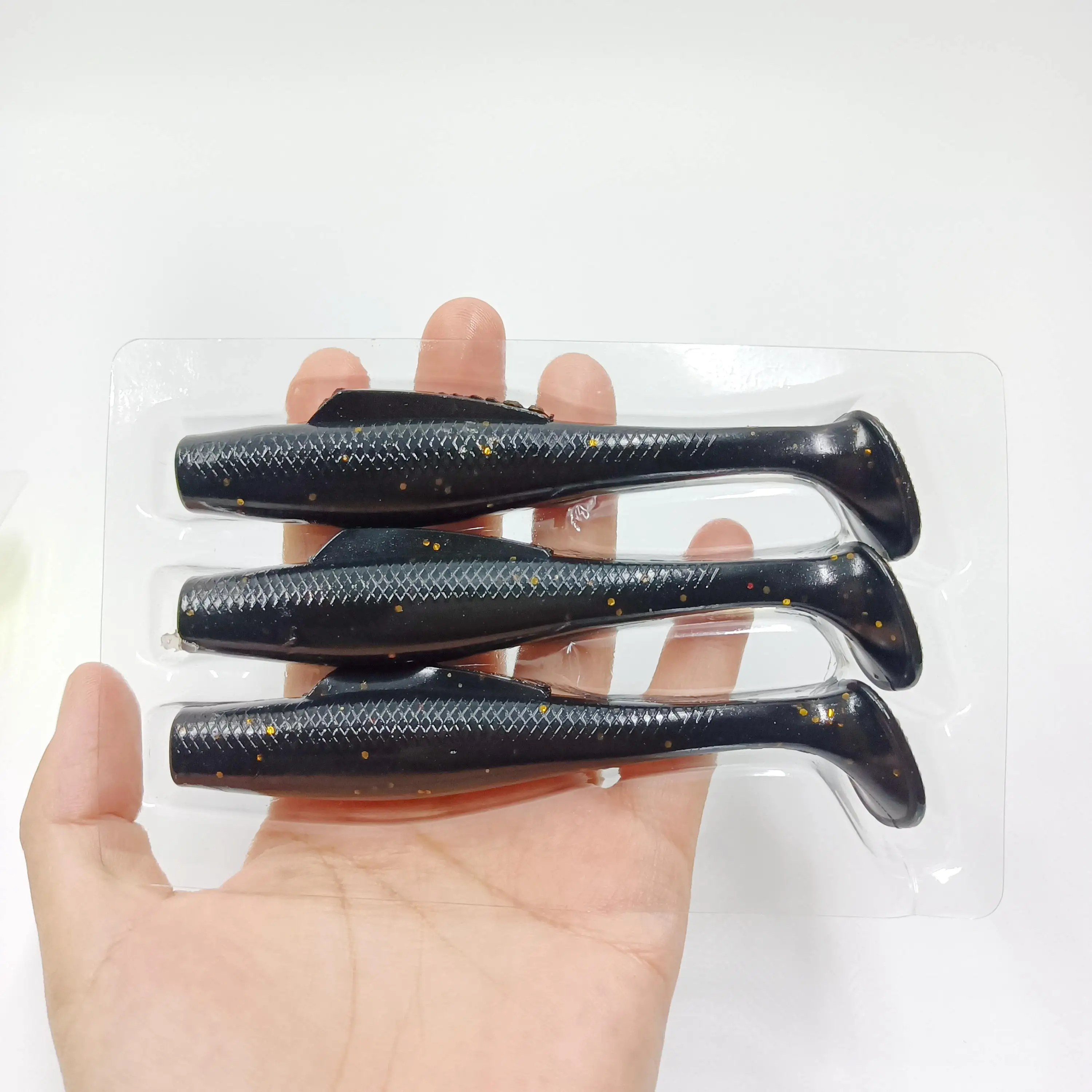 DUODUOYU-cebo suave flotante TPR, 3 uds., 120mm/13,5g, señuelo de pesca con cola en T grande, cebo de plástico suave, cola de paleta, aparejos de gusano suave