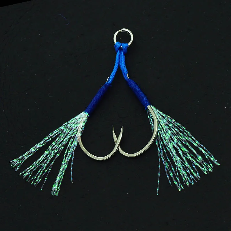 Anzuelo doble de acero al carbono con pluma, 4 unidades por lote, 10-20 # - imagen 5