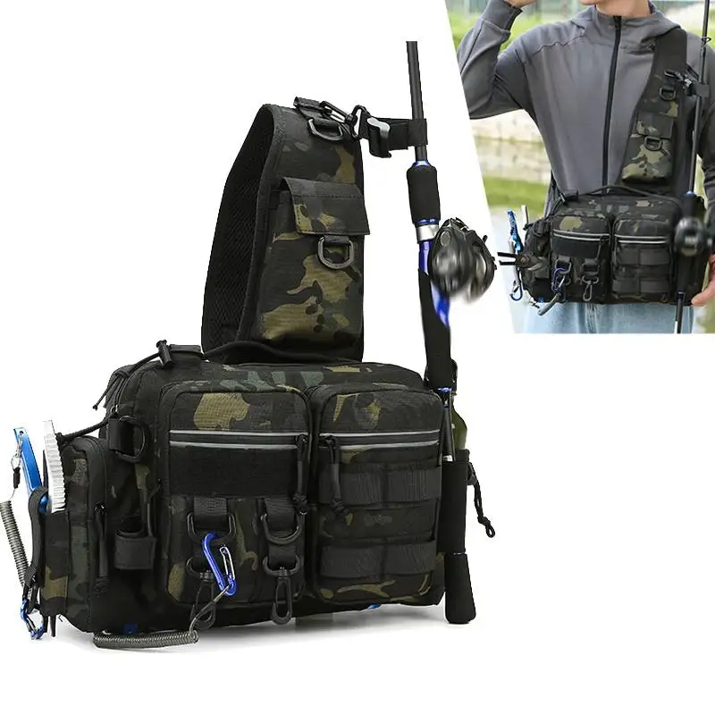 Mochila de pesca para hombre con soporte para caña, bolso de hombro táctico para deporte y caza, bolsa grande para almacenamiento para correr y ciclismo al aire libre - imagen 2