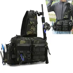 Mochila de pesca para hombre con soporte para caña, bolso de hombro táctico para deporte y caza, bolsa grande para almacenamiento para correr y ciclismo al aire libre