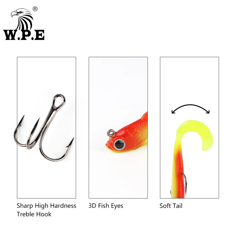 W.P.E-señuelo suave de pesca, cebo falso de goma, aparejo de Lucio, cabeza de plomo, 8/10/12/14cm, 8,5g/16,5g/22,5g/34,5g - imagen 4