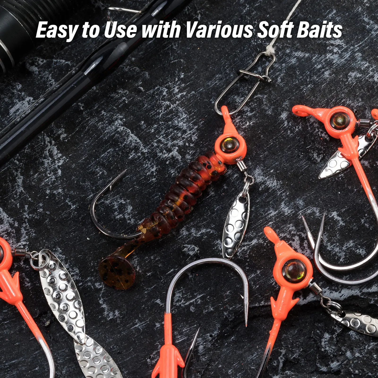 Anzuelos de cabeza de plantilla piezas, señuelo de pesca Mustad, ojos 3D, hoja de sauce, agua salada, agua dulce, trucha Bluegill Crappie, 3 uds. - imagen 2