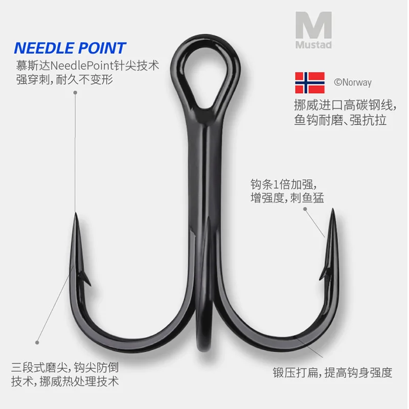 Mustad Hook TR78NP-BN Fondo redondo Doble fuerte Tres ganchos Grueso de alta resistencia Tres ganchos de anclaje Gancho de carretera - imagen 2