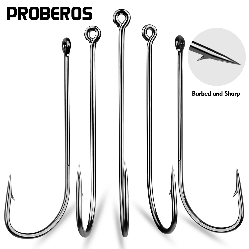 PROBEROS-Juego de anzuelos de pesca de mango largo, gancho de anillo de carpa con púas de acero de alto carbono, equipo de pesca de alta calidad, venta al por mayor, 50 unidades por lote - imagen 2