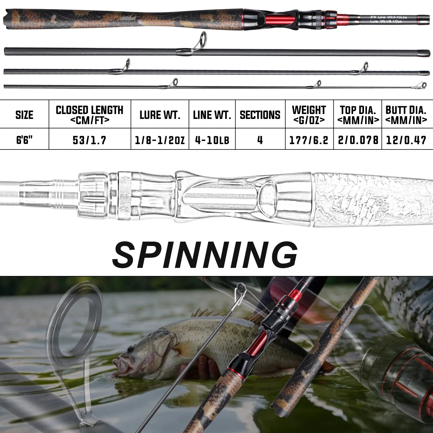 Sougayilang Caña Giratoria de Carbono Ultraligera – Pesca en Agua Dulce - imagen 5
