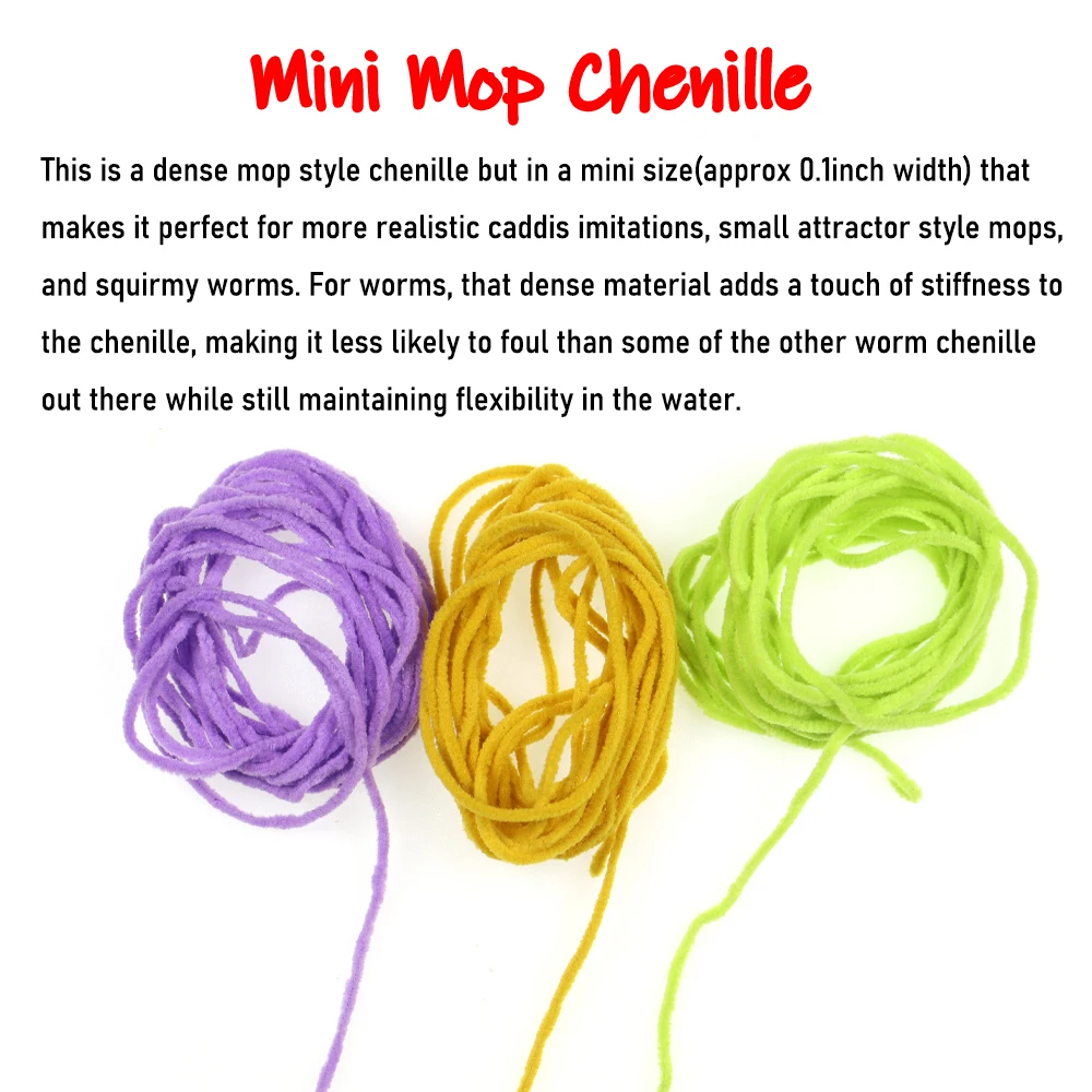 Wifreo-Mini fregona de chenilla para atado de moscas, fibra sintética, Caddis, moscas, gusanos de Squirmy, trucha, Material de fabricación de señuelos, 3 m/paquete - imagen 4