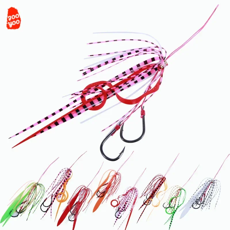 LUYA-falda de seda de silicona para hombre, anzuelo de pesca de Jigging, cinta, bigote, falda, ganchos a juego, anzuelos de atado - imagen 3