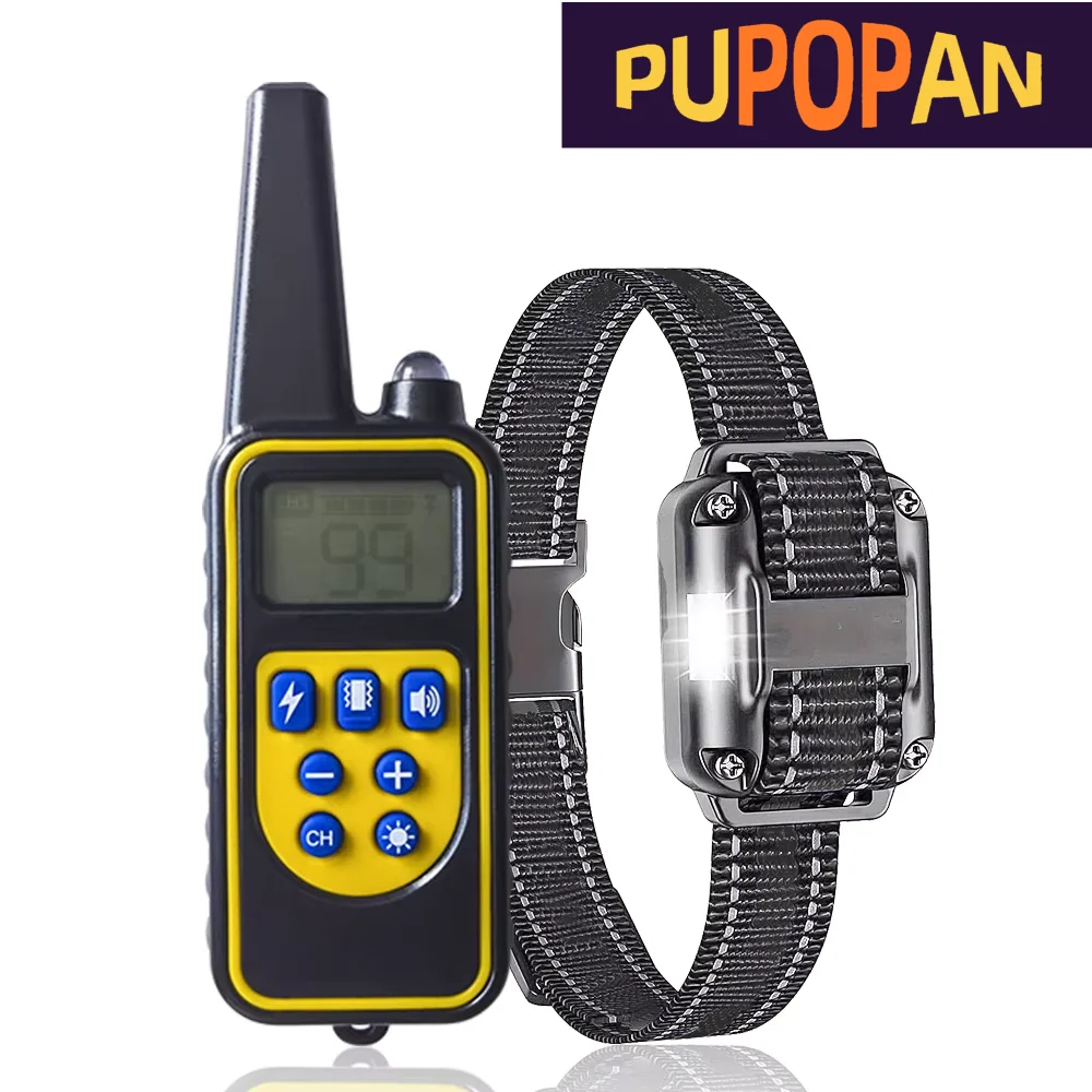 Collar de entrenamiento para perros Pupopan con control remoto IP67 Collar E impermeable para entrenamiento de perros con modos de luz y pitido vibratorio de choque