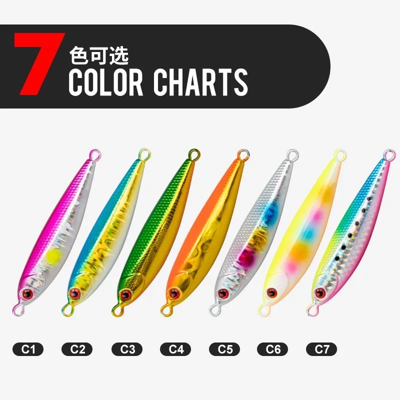 TEASER J122 60g 80g 100g Micro plantillas de Metal cebo de hundimiento lento Metal Jigging señuelo de pesca brillo UV Shore Micro Jig cuchara señuelos - imagen 3