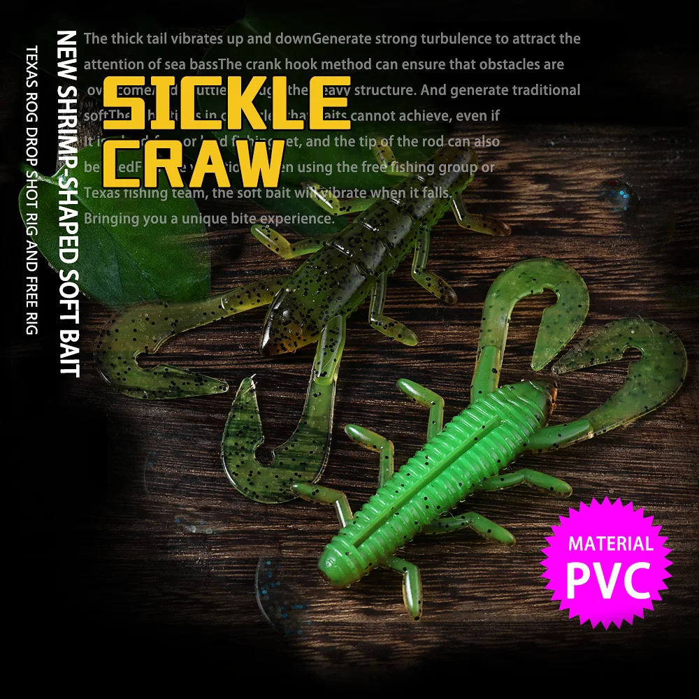 SUNMILE 65mm SickleCraw Señuelos de Pesca Craws Camarones señuelo suave cebo de pesca Wobblers señuelos de lubina silicona suave - imagen 2